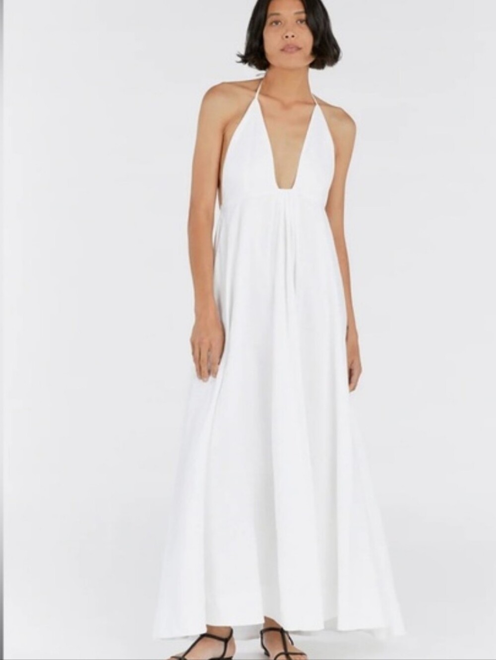 DISSH White Backless Halter Linen Maxi Dress Size 4
